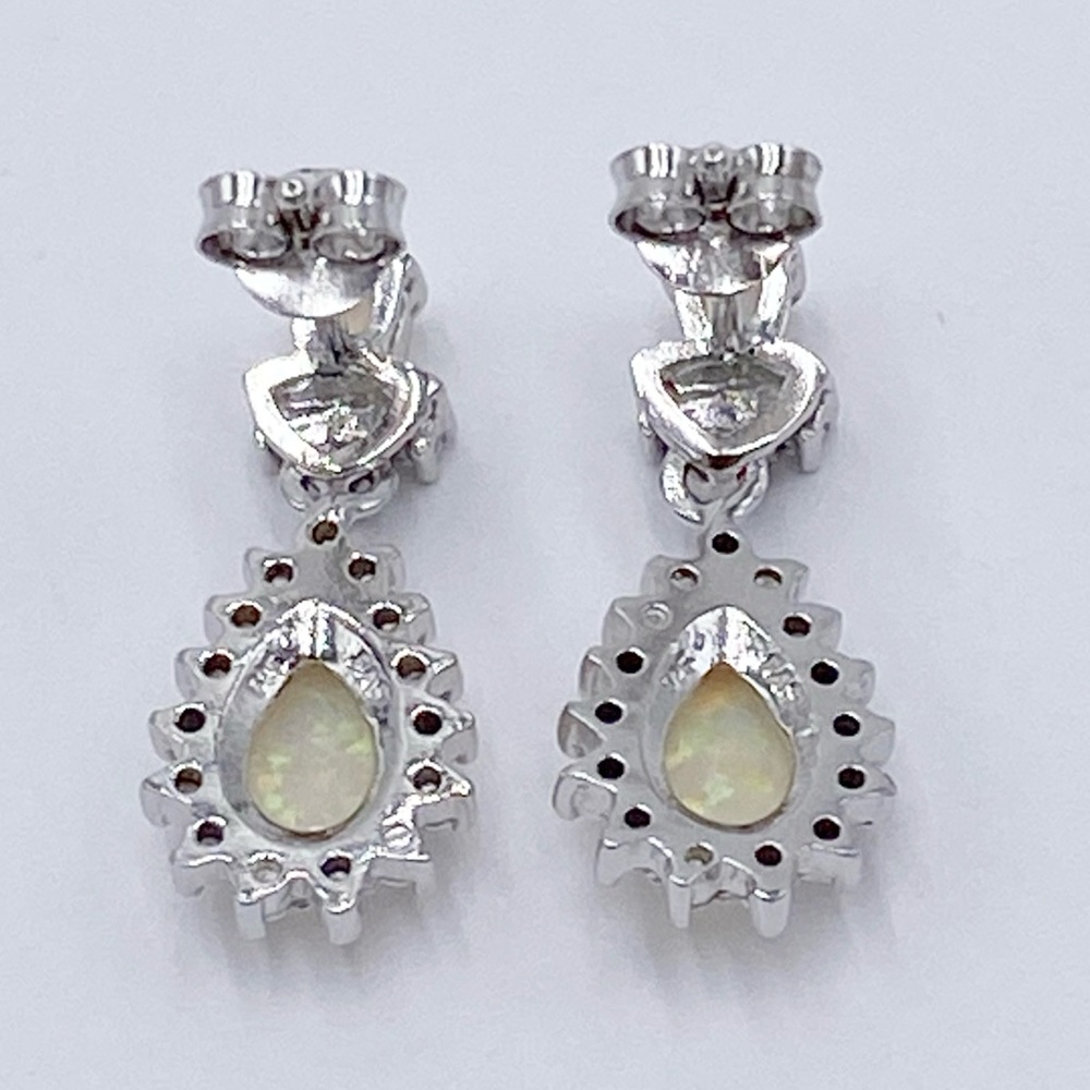 Sterling Silver 925 Lab Opal Earrings - Picture 5 of 8